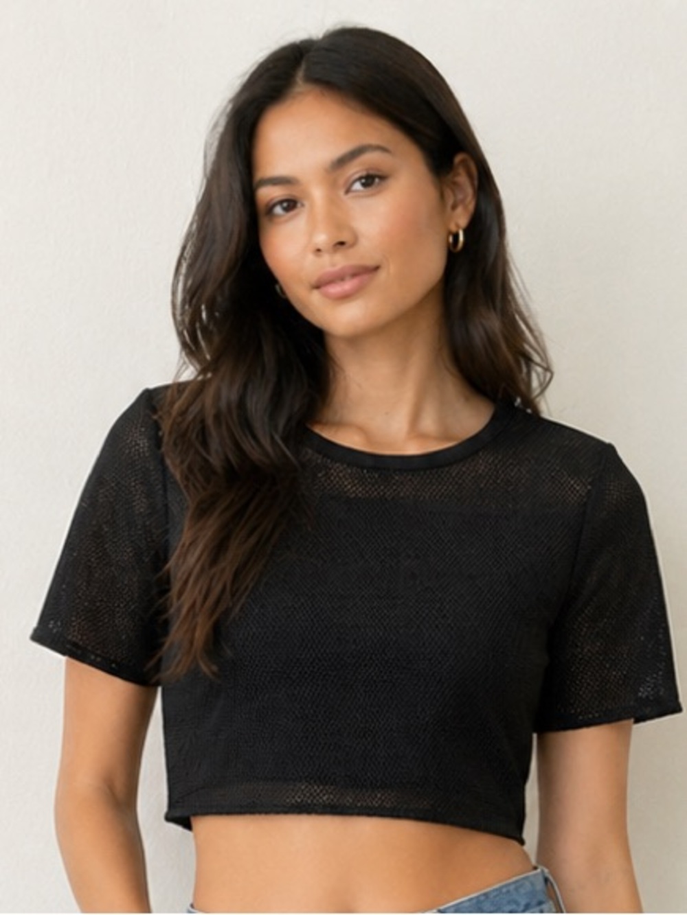 Black Mesh Crop Top – Sheer Layering Piece | Minimal Chic